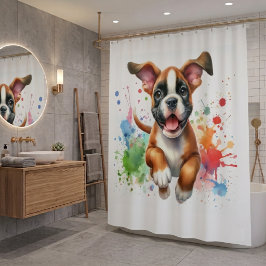 ボクサー犬カラースプラッシュ シャワーカーテン