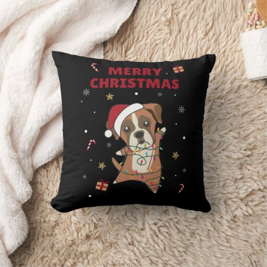 ボクサー犬クリスマス雪の冬の動物の犬が投げる クッション (ブランケット)