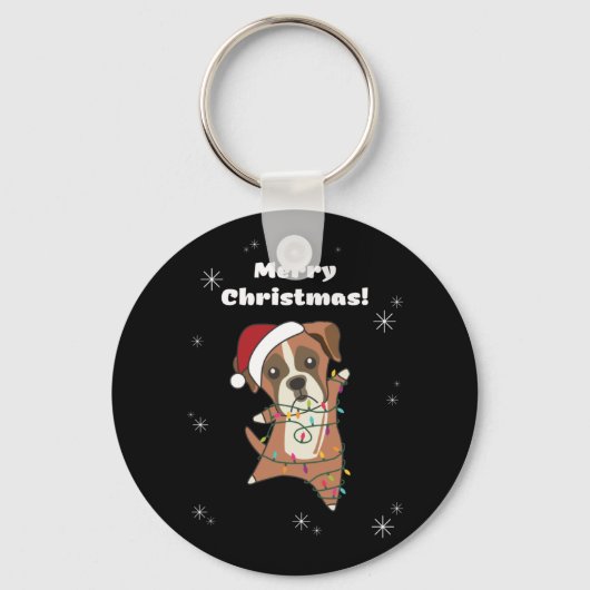 ボクサー犬クリスマス雪の冬獣犬 キーホルダー (正面)