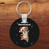 ボクサー犬クリスマス雪の冬獣犬 キーホルダー (正面)