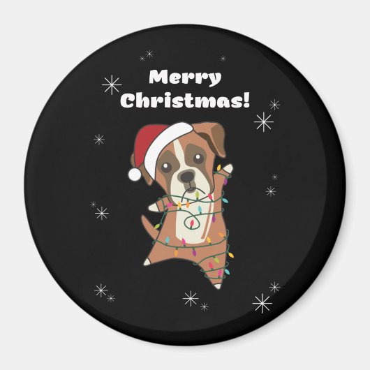 ボクサー犬クリスマス雪の冬獣犬 マグネット (正面)