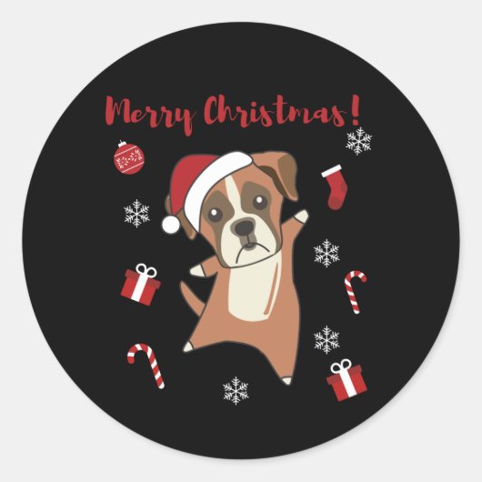 ボクサー犬クリスマス雪の冬獣犬 ラウンドシール (正面)