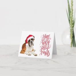 ボクサー犬サンタ帽子でハッピーなクリスマス カード