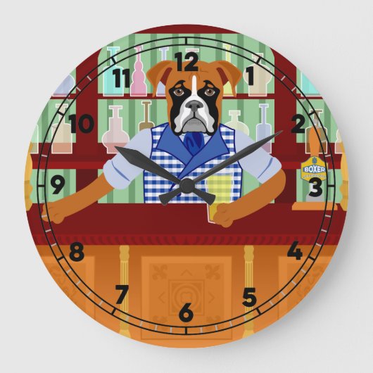 ボクサー犬ビールパブ ラージ壁時計 (正面)