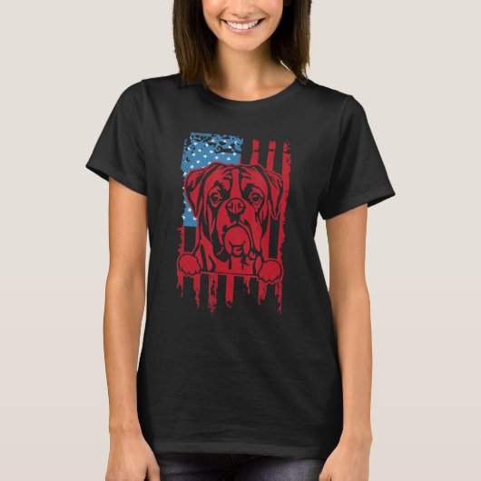 ボクサー犬ボクサー米国国旗のヴィンテージ Tシャツ (正面)