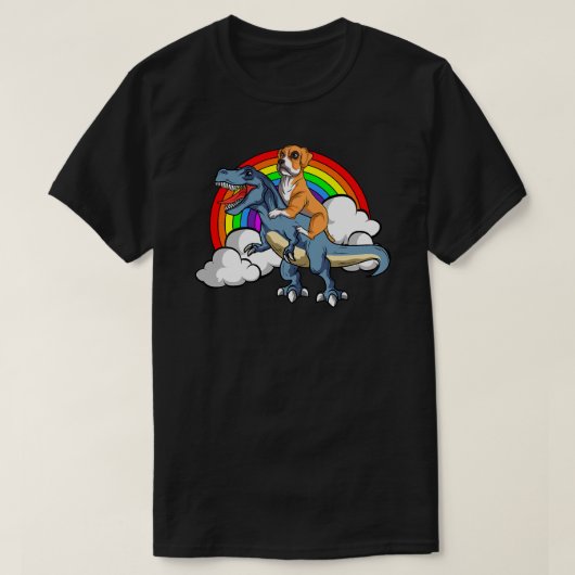 ボクサー犬乗り恐竜トレックスドイツのドイツ犬 Tシャツ (デザイン正面)