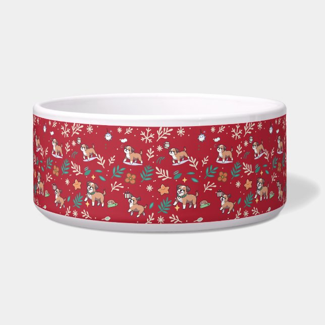 ボクサー犬用クリスマスボウル かわいい カワイイ ペット用食器 ボウル (正面)