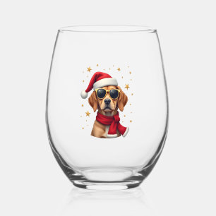 ボクサー犬 クリスマス ライト イルミネーション パジャマ ステムなしワイングラス