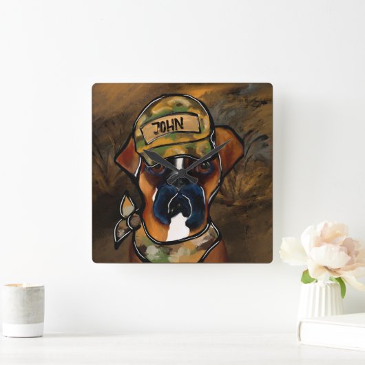 ボクサー犬 スクエア壁時計 (ホーム)