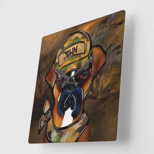 ボクサー犬 スクエア壁時計 (傾斜)