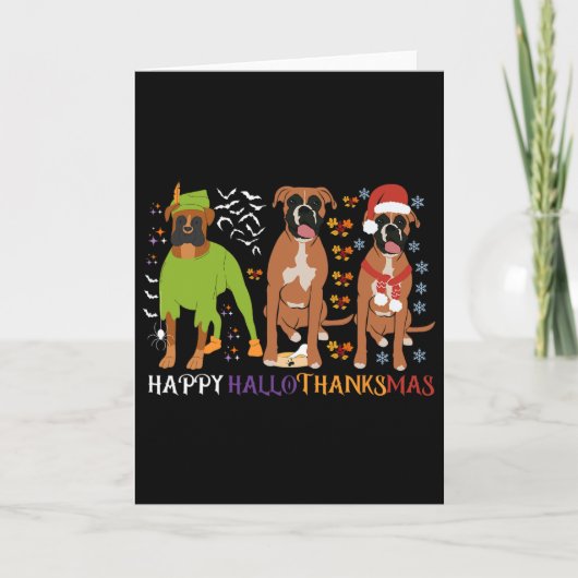 ボクサー犬 ハッピー ハロサンクスマス クリスマス 犬好き カード (正面)