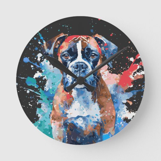 ボクサー犬 ラウンド壁時計 (正面)