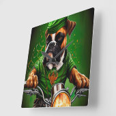 ボクサー犬 自転車を運転する セントパトリックの日 スクエア壁時計 (傾斜)