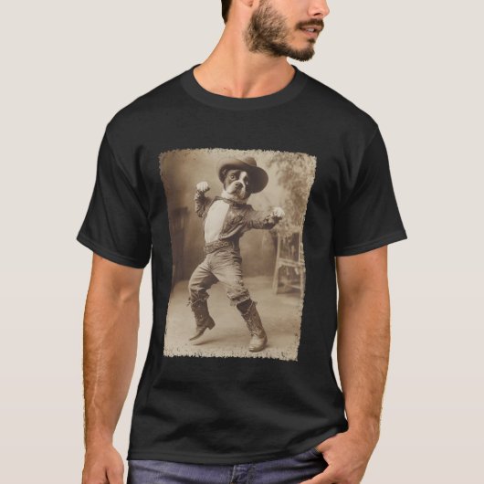 ボクサー犬 面白い犬 馬鹿なカウボーイ Tシャツ (正面)