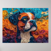 ボクサー紙クイリングアートドッグポートレート ポスター (正面)