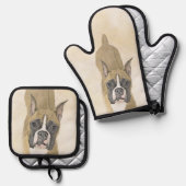 ボクサー絵を描ズの子犬のクロップかわいい犬のアートをドッキング 鍋つかみ&鍋敷きセット (正面/裏面)
