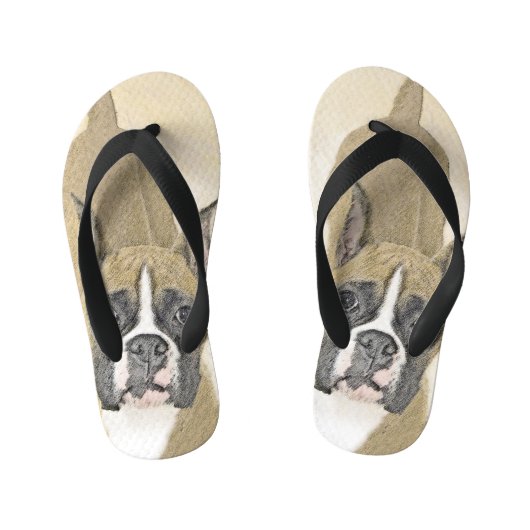 ボクサー絵画ズ – かわいいオリジナルドッグアート キッズビーチサンダル (フットベッド)