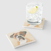 ボクサー絵画ドッグのオリジナル動物芸術 ストーンコースター (横)