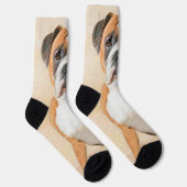 ボクサー絵画ドッグのオリジナル動物芸術 ソックス (右)