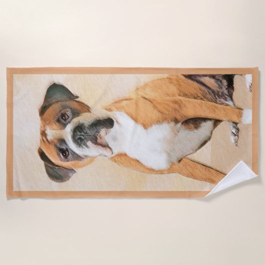 ボクサー絵画ドッグのオリジナル動物芸術 ビーチタオル (正面)