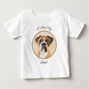 ボクサー絵画ドッグのオリジナル動物芸術 ベビーTシャツ