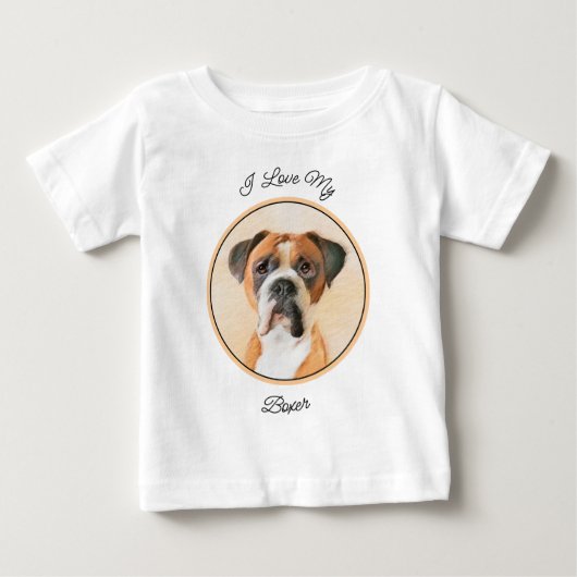 ボクサー絵画ドッグのオリジナル動物芸術 ベビーTシャツ (正面)