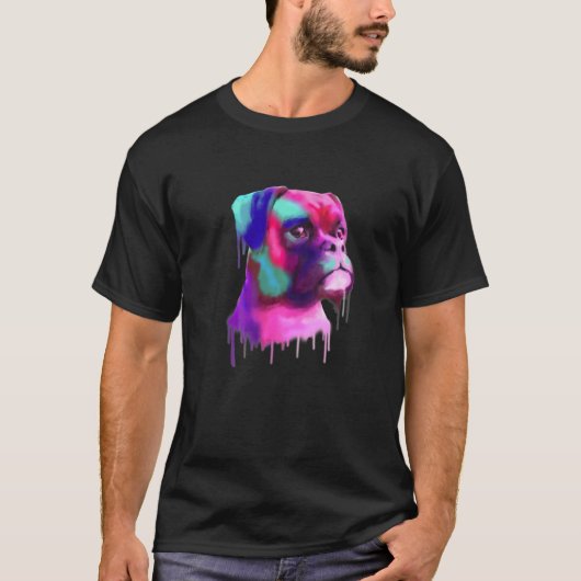 ボクサー絵画ドッグアートボクカラフルサー犬 Tシャツ (正面)