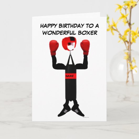 ボクサー誕生日漫画 カード (黄色い花)