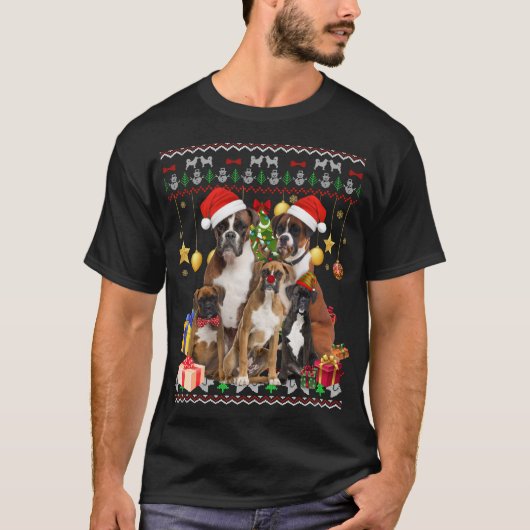 ボクサー醜いクリスマスセーターSanta Hat Gift Tシャツ (正面)
