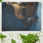 ボクサー雪そりクリスマスデコール キッチンタオル (折り畳み)