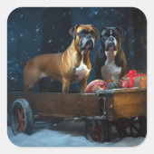 ボクサー雪そりクリスマスデコール スクエアシール (正面)