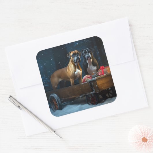 ボクサー雪そりクリスマスデコール スクエアシール (封筒)