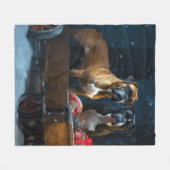 ボクサー雪そりクリスマスデコール フリースブランケット (正面(横))