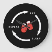 ボクサー食べボクシングスリープリピートスポーツファンことわざ ラージ壁時計 (正面)