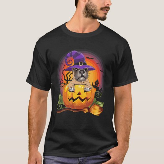 ボクサー魔女かぼちゃハロウィンドッグ恋人の衣装 Tシャツ (正面)