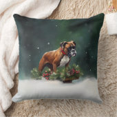 ボクサー・クリスマスの雪の冬 クッション (ブランケット)