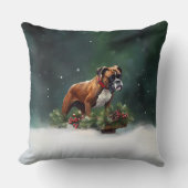 ボクサー・クリスマスの雪の冬 クッション (正面)