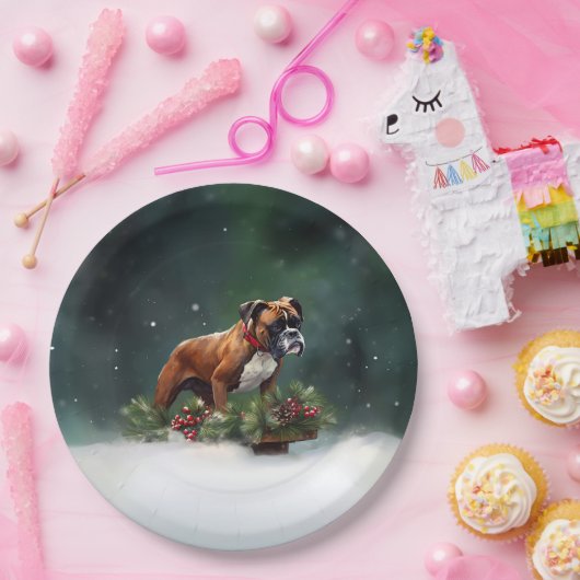 ボクサー・クリスマスの雪の冬 ペーパープレート (パーティー)