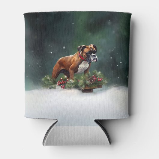 ボクサー・クリスマスの雪の冬 缶クーラー (正面)