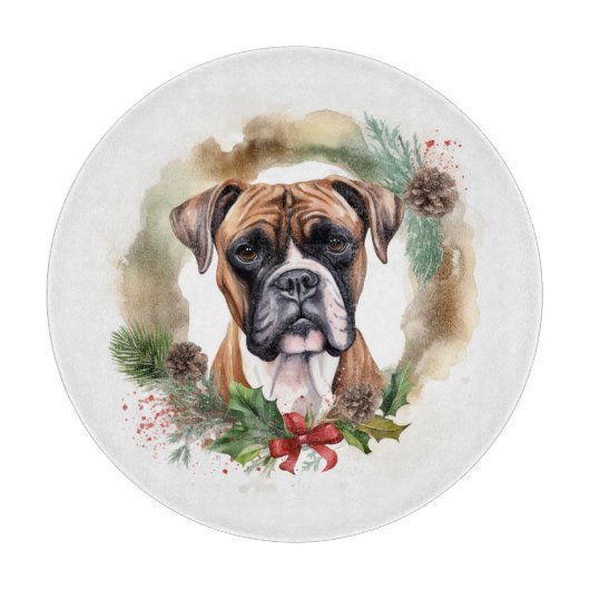 ボクサー クリスマスリース クリスマスの愛犬 カッティングボード (正面)
