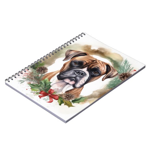 ボクサー クリスマスリース クリスマスの愛犬 ノートブック (左側)