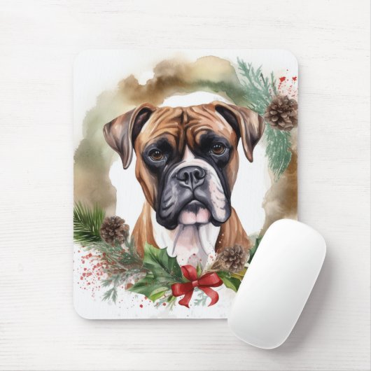 ボクサー クリスマスリース クリスマスの愛犬 マウスパッド (マウス)