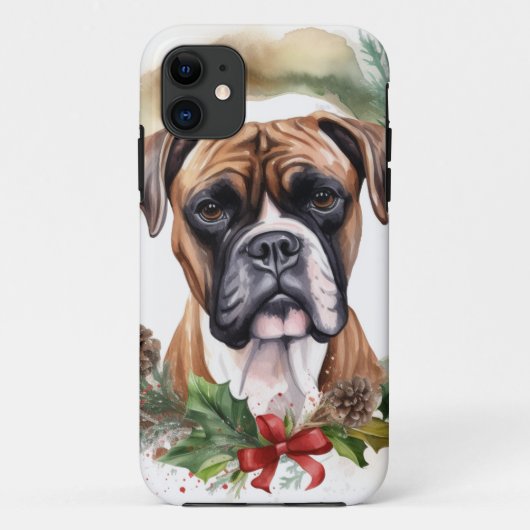 ボクサー クリスマスリース クリスマスの愛犬 Case-Mate iPhoneケース (裏面)