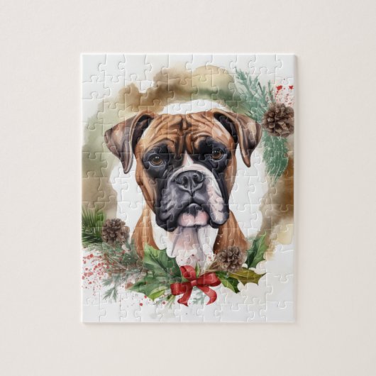 ボクサー クリスマスリース クリスマスの犬 ジグソーパズル (縦)