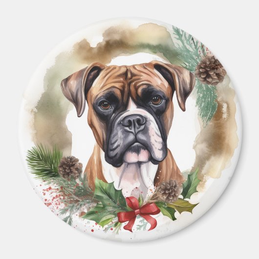 ボクサー クリスマスリース クリスマスの犬 マグネット (正面)