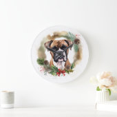 ボクサー クリスマスリース クリスマスの犬 ラージ壁時計 (ホーム)