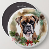 ボクサー クリスマスリース クリスマスの犬 缶バッジ (正面&裏面)