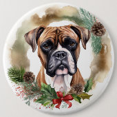 ボクサー クリスマスリース クリスマスの犬 缶バッジ (正面)