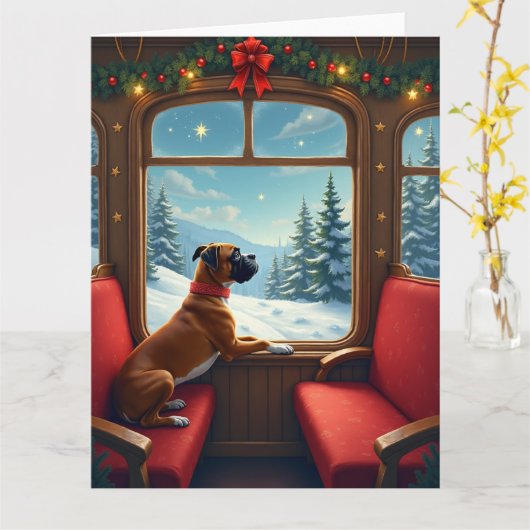ボクサー クリスマス・イヴの列車の旅 絵画 カード (黄色い花)