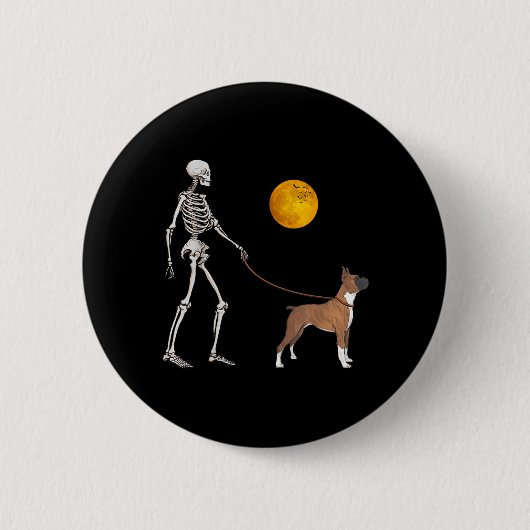 ボクサー スケルトン 犬 ハロウィン コスチューム 缶バッジ (正面)